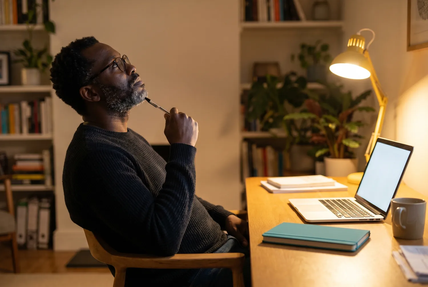 A person at a tidy home desk making notes before an online psychiatry visit A person at a tidy home desk making notes before an online psychiatry visit