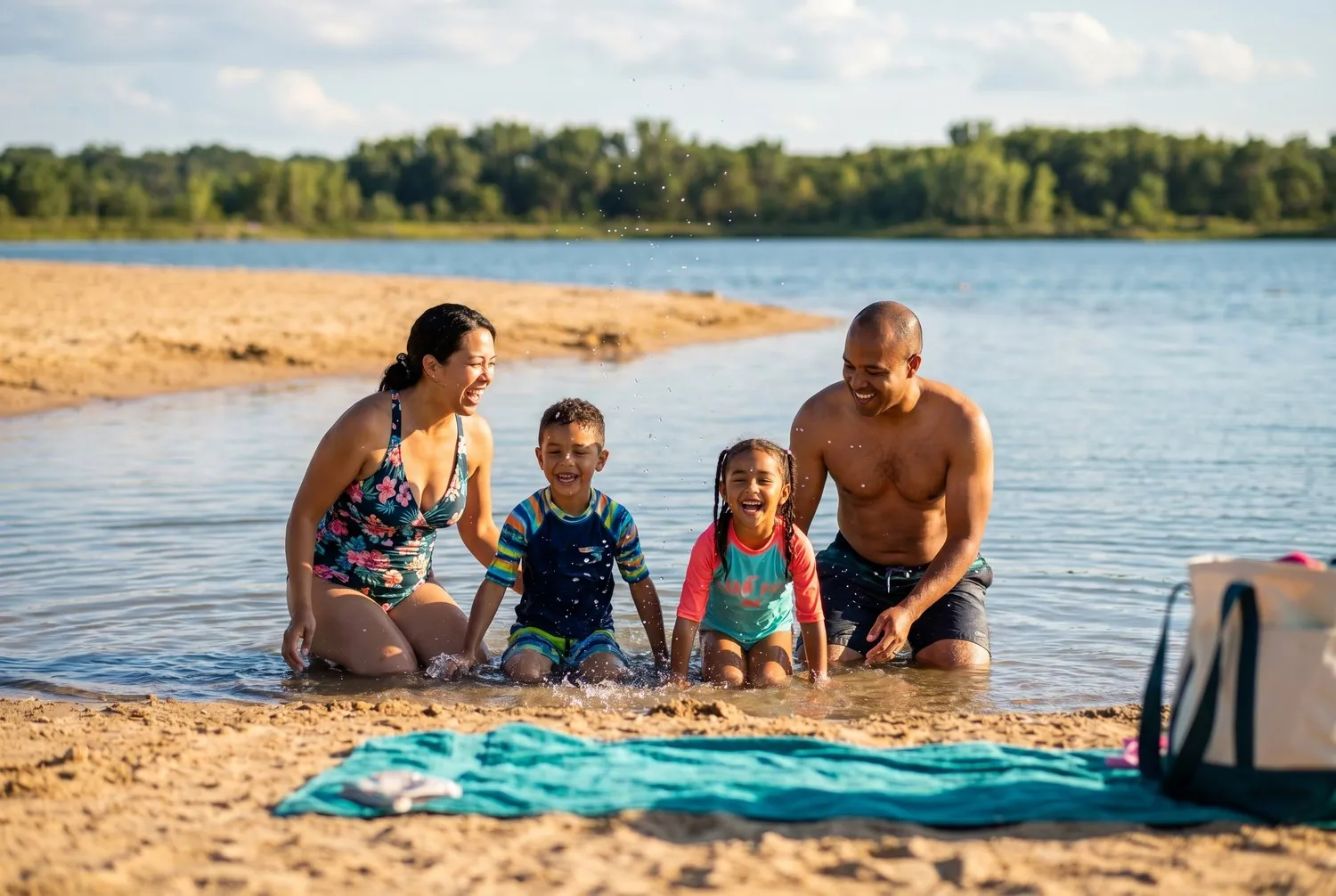 Family on a sandy Fremont Lakes beach in Fremont, Nebraska Family on a sandy Fremont Lakes beach in Fremont, Nebraska