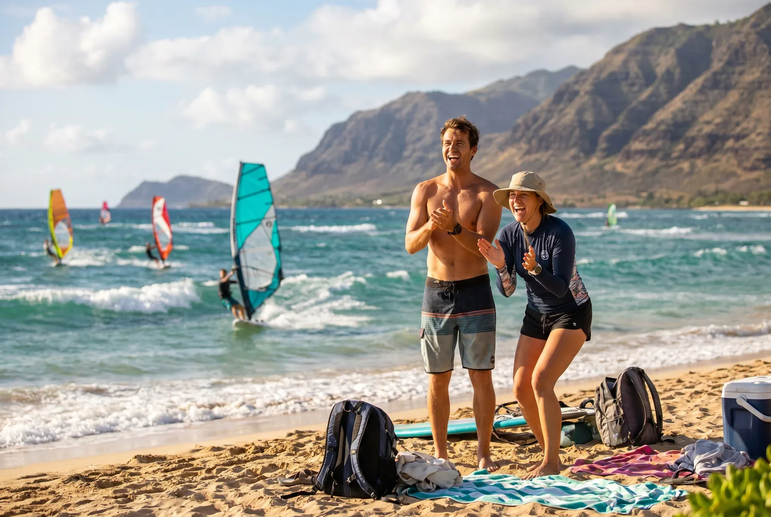 Windsurfing at Kanaha Beach near Kahului, Maui Windsurfing at Kanaha Beach near Kahului, Maui