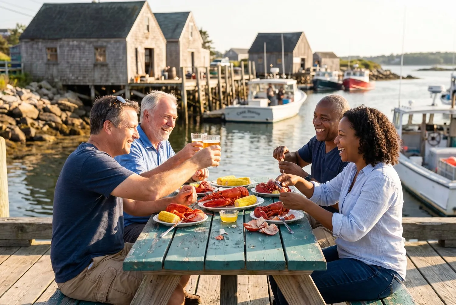 Lobster dinner at Cape Porpoise harbor near Kennebunkport, Maine Lobster dinner at Cape Porpoise harbor near Kennebunkport, Maine