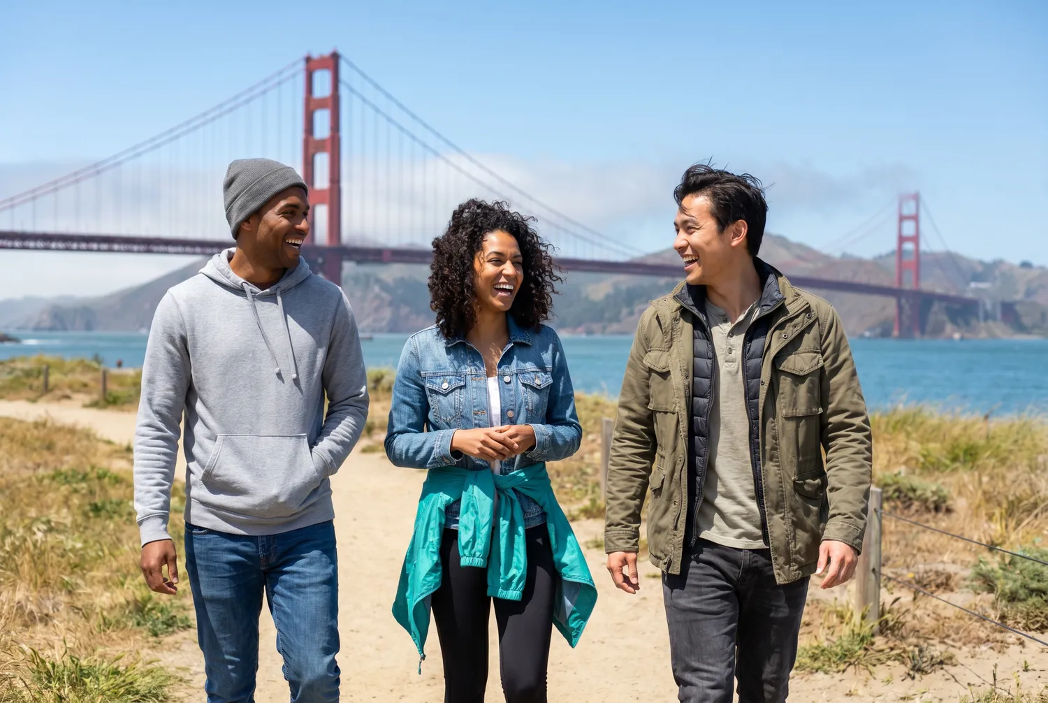 Friends at Crissy Field with the Golden Gate Bridge in San Francisco Friends at Crissy Field with the Golden Gate Bridge in San Francisco