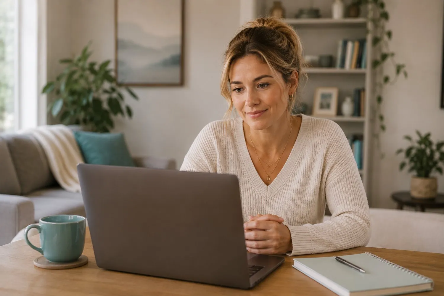 a calm person on a relaxed first video visit at home a calm person on a relaxed first video visit at home