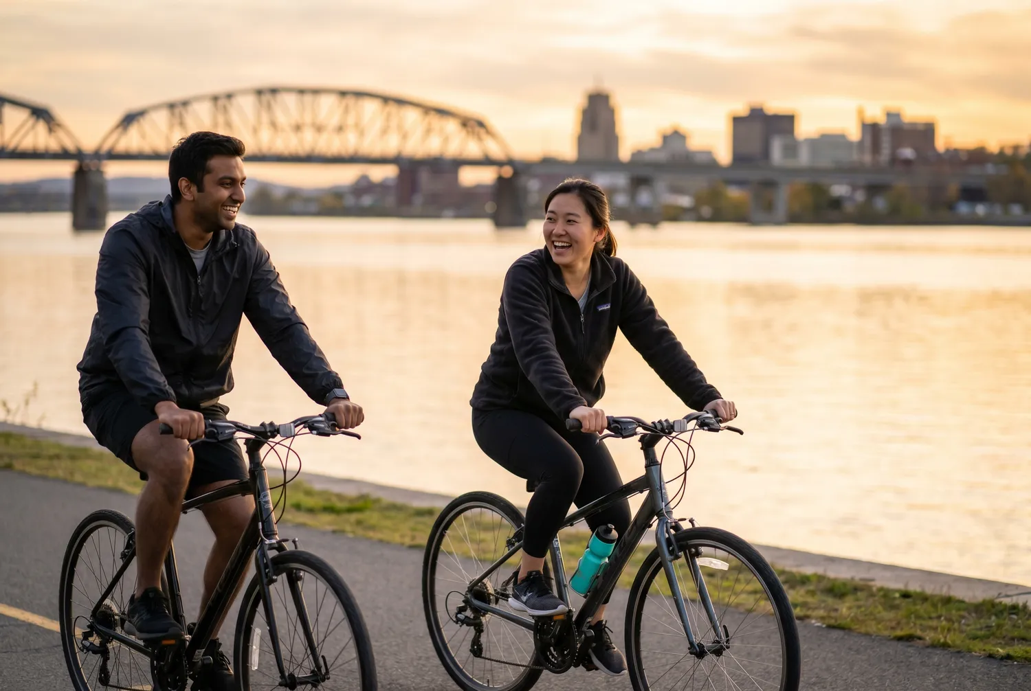 Cycling the Hudson riverfront trail in Albany, New York