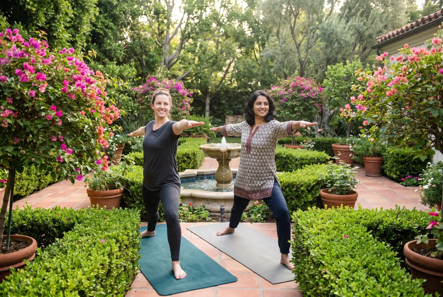 Morning yoga in a lush Beverly Hills garden Morning yoga in a lush Beverly Hills garden
