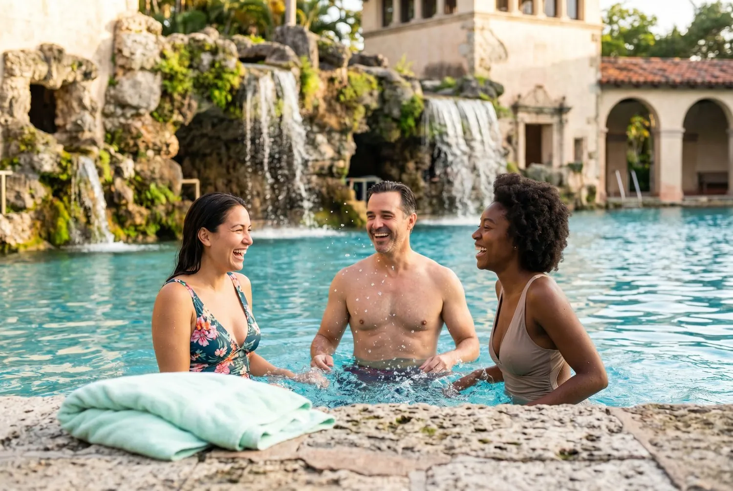 Swimmers at the historic Venetian Pool in Coral Gables, Florida