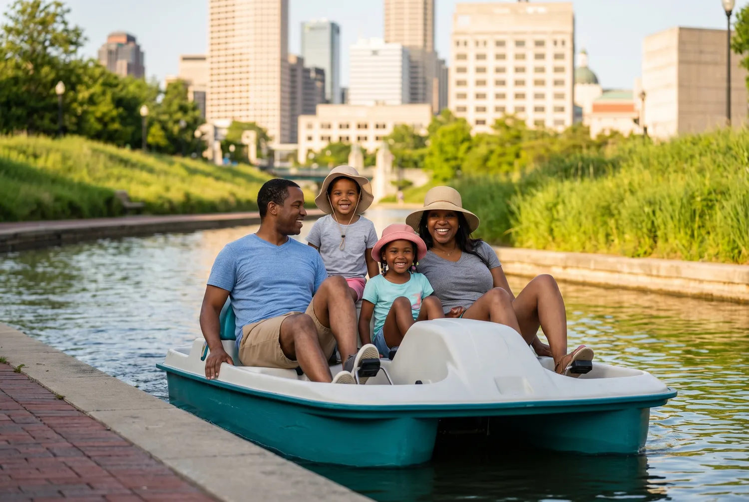 Family paddleboat on the canal at White River State Park, Indianapolis
