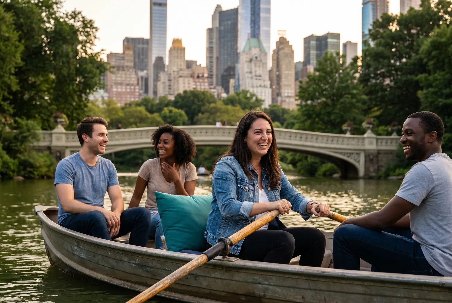 Rowing on the Central Park lake in New York City Rowing on the Central Park lake in New York City