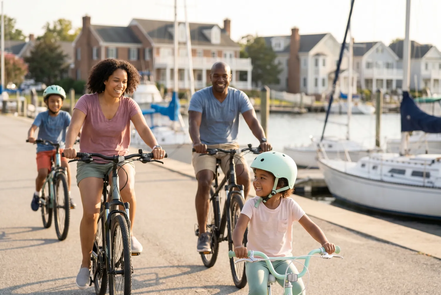 Family biking the Elizabeth River Trail in Norfolk, Virginia Family biking the Elizabeth River Trail in Norfolk, Virginia