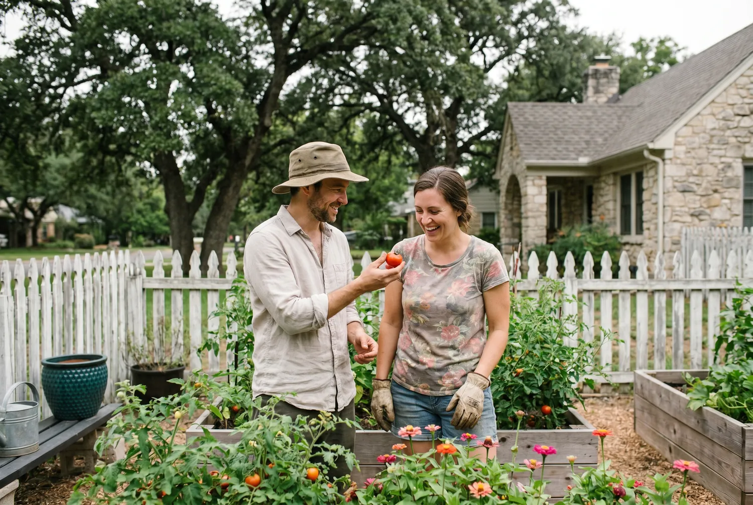 Couple tending a cottage garden in Zionsville Couple tending a cottage garden in Zionsville